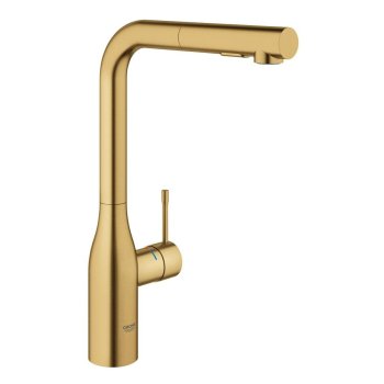 Смеситель для кухни GROHE Essence, высокий L-излив, выдвижная лейка, матовое золото